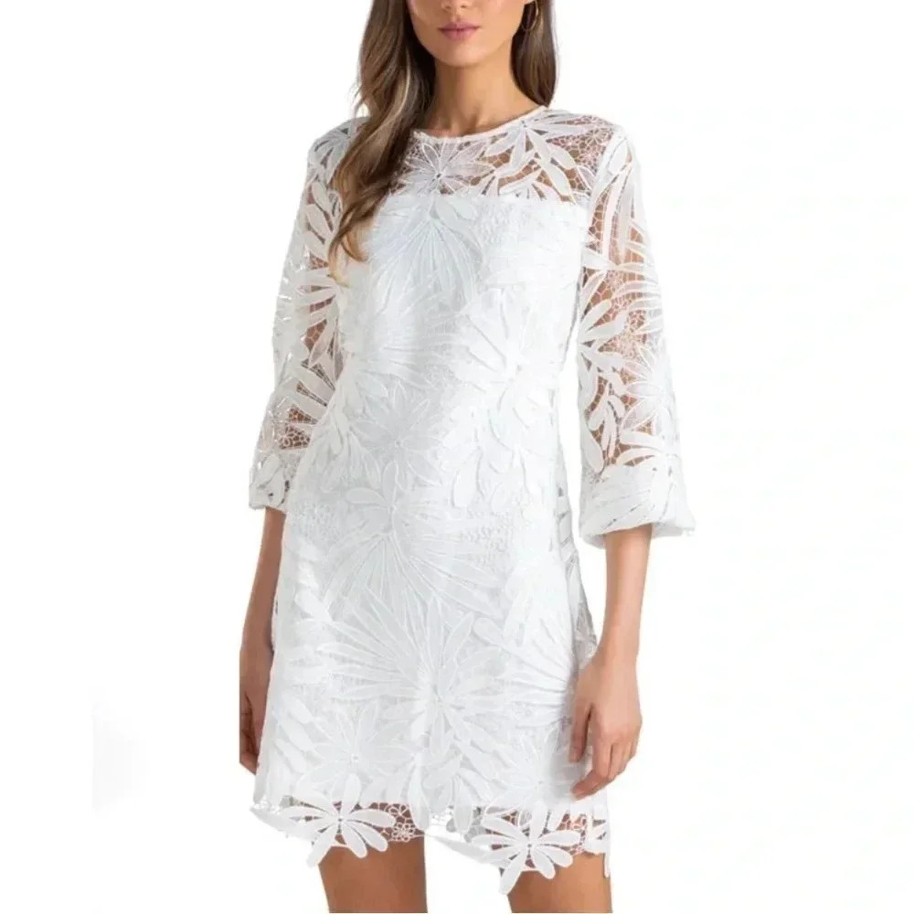 Shosanna Holland Mini Dress Palm Leaves Lace in White Size 4 NWT